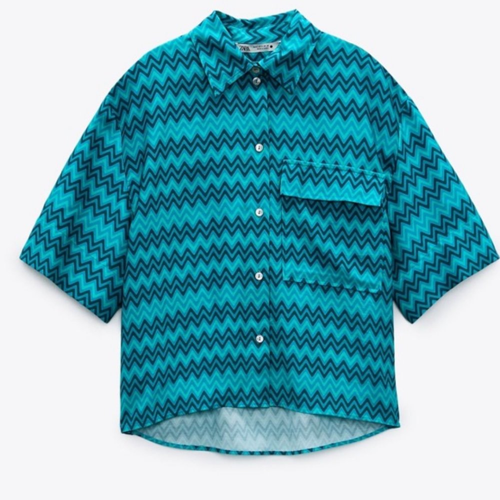 Zara PRINTED SHIRT BLUE - Picture 1 of 4